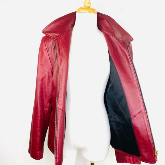 La Pelle Karpeta Moto Red Leather Jacket Coat Sz 12 - Picture 7 of 8